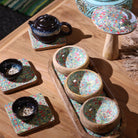 Mango Wood Tray with Three Bowls – Blue Stripes