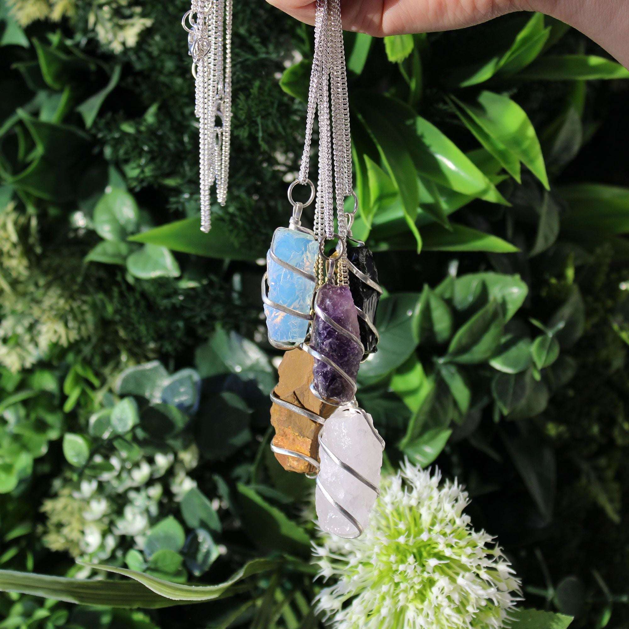 Cascade Wrapped Necklace - Rough Opalite