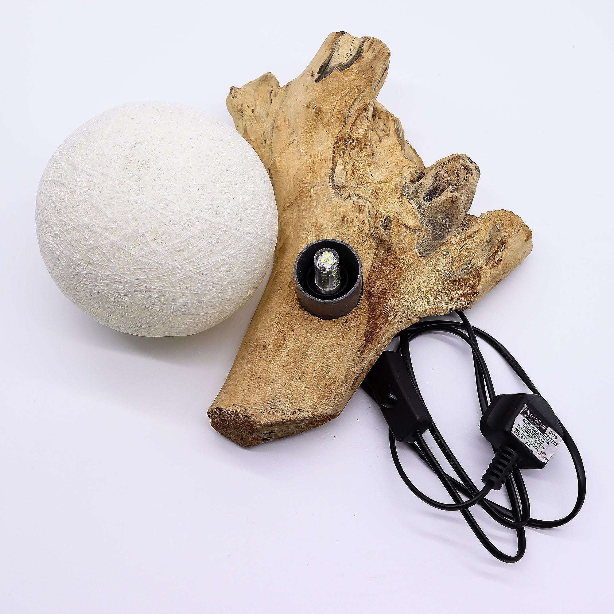 DriftGlow Driftwood Lamp – Cotton Luna Ivory Shade
