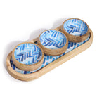 Mango Wood Tray with Three Bowls – Blue Stripes