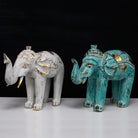 Hand-Carved Wooden Elephant – Turquoise & Gold