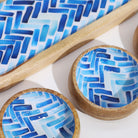 Mango Wood Tray with Three Bowls – Blue Stripes