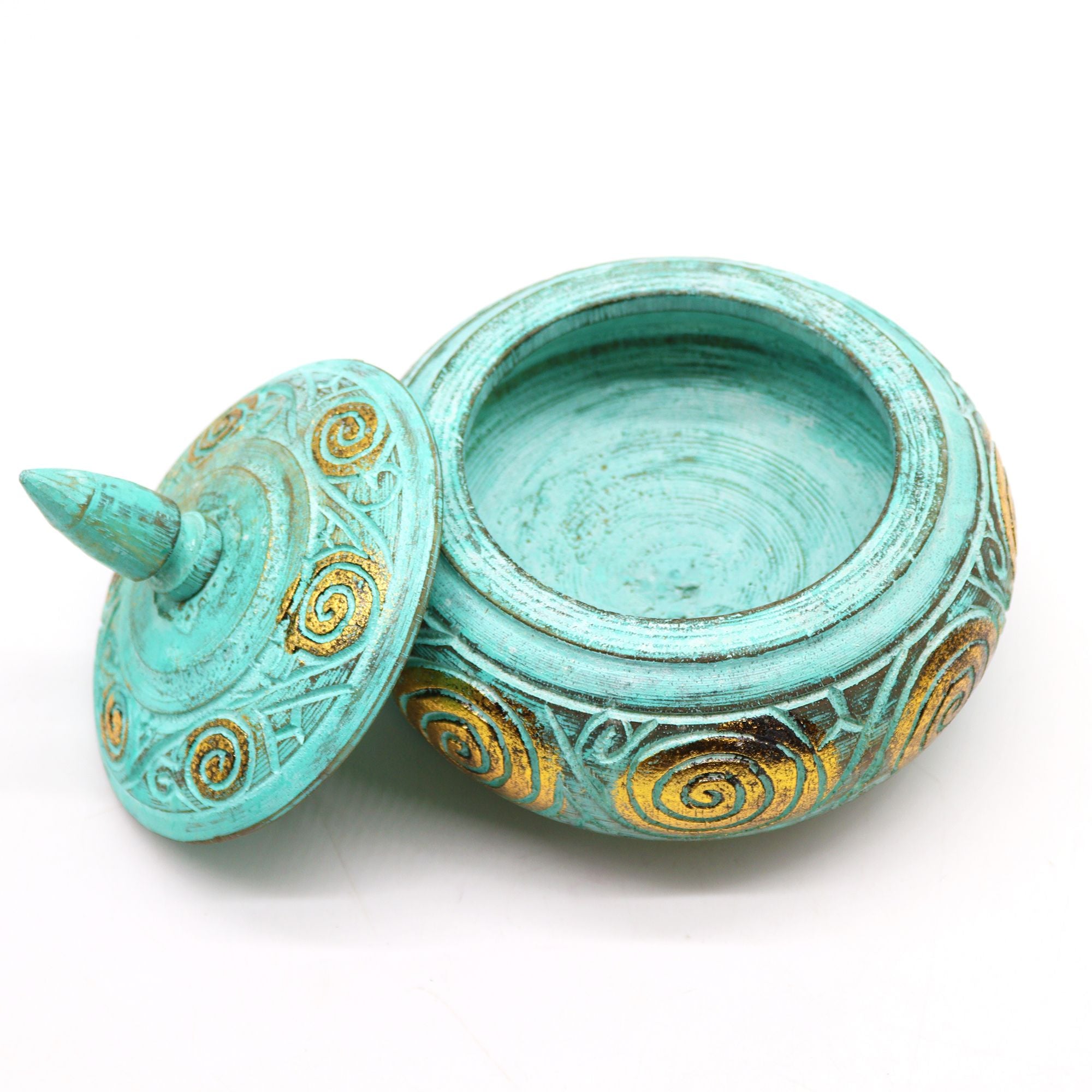 Turquoise Wooden Sweet Jar