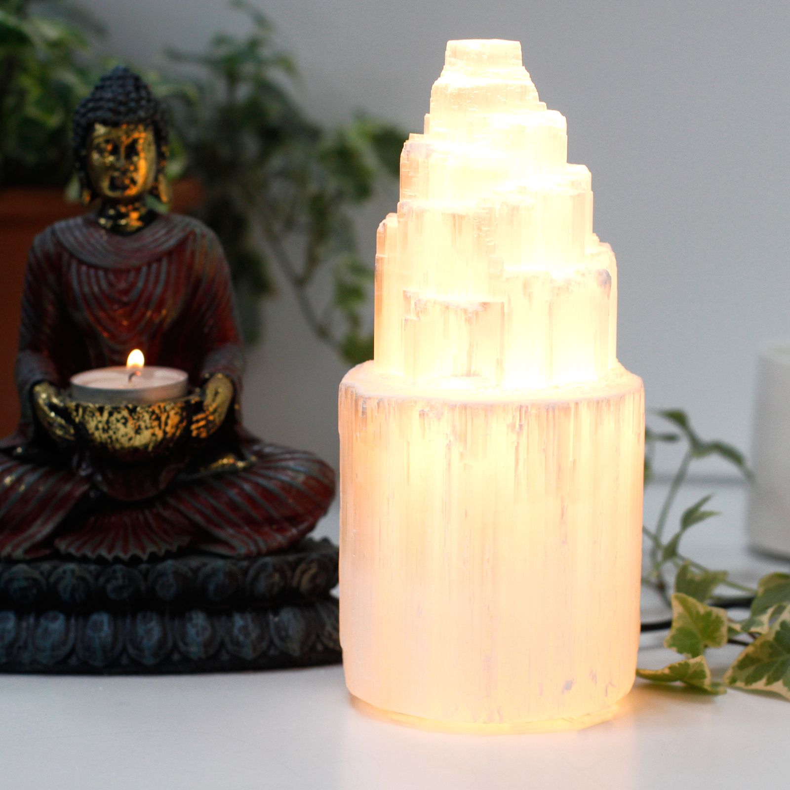 Natural Selenite Tower Lamp – 20 cm