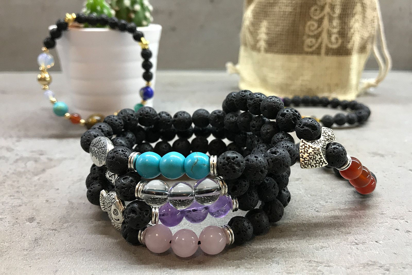 Lava Stone Bracelet – Buddha Rose Quartz