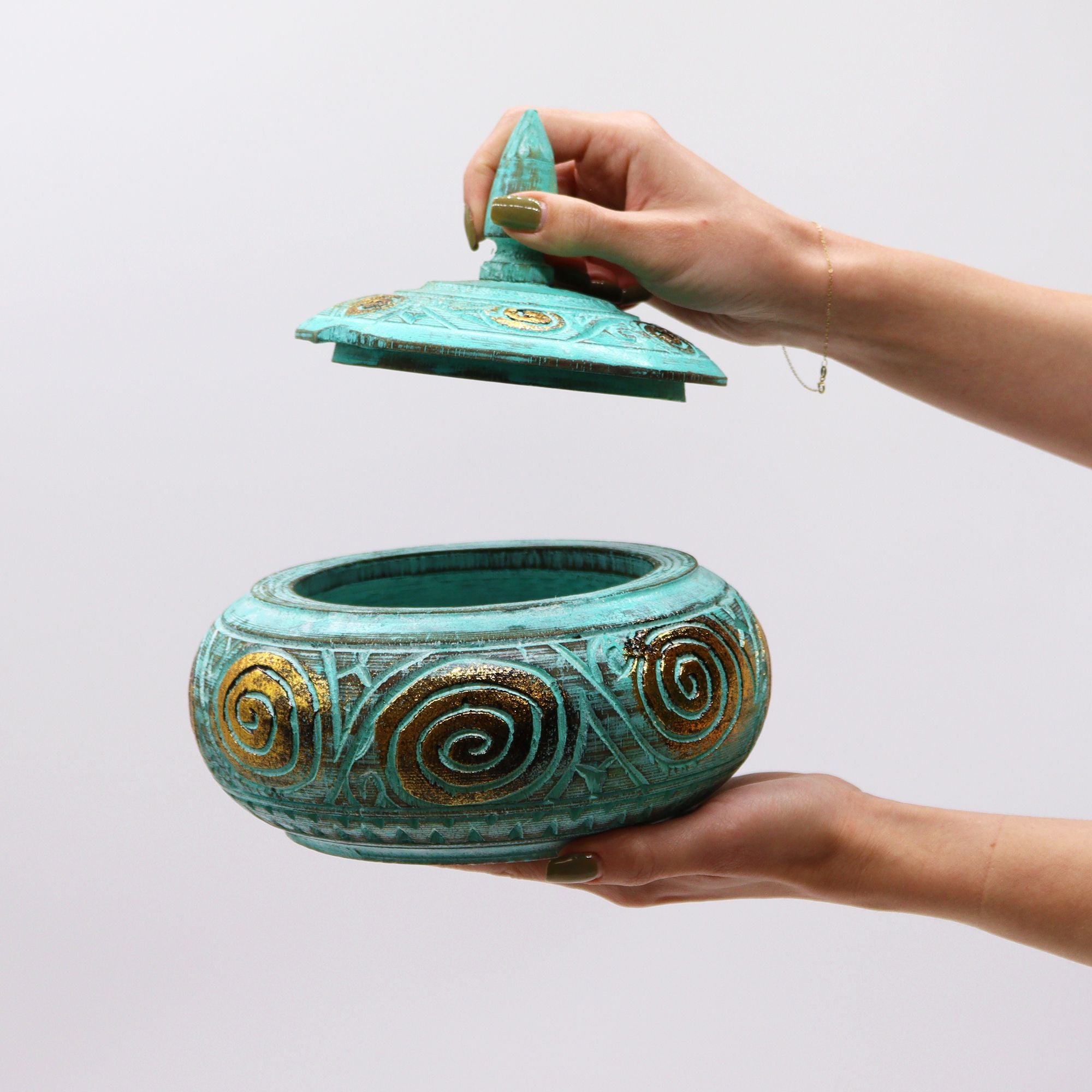 Turquoise Wooden Sweet Jar