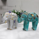 Hand-Carved Wooden Elephant – White & Gold