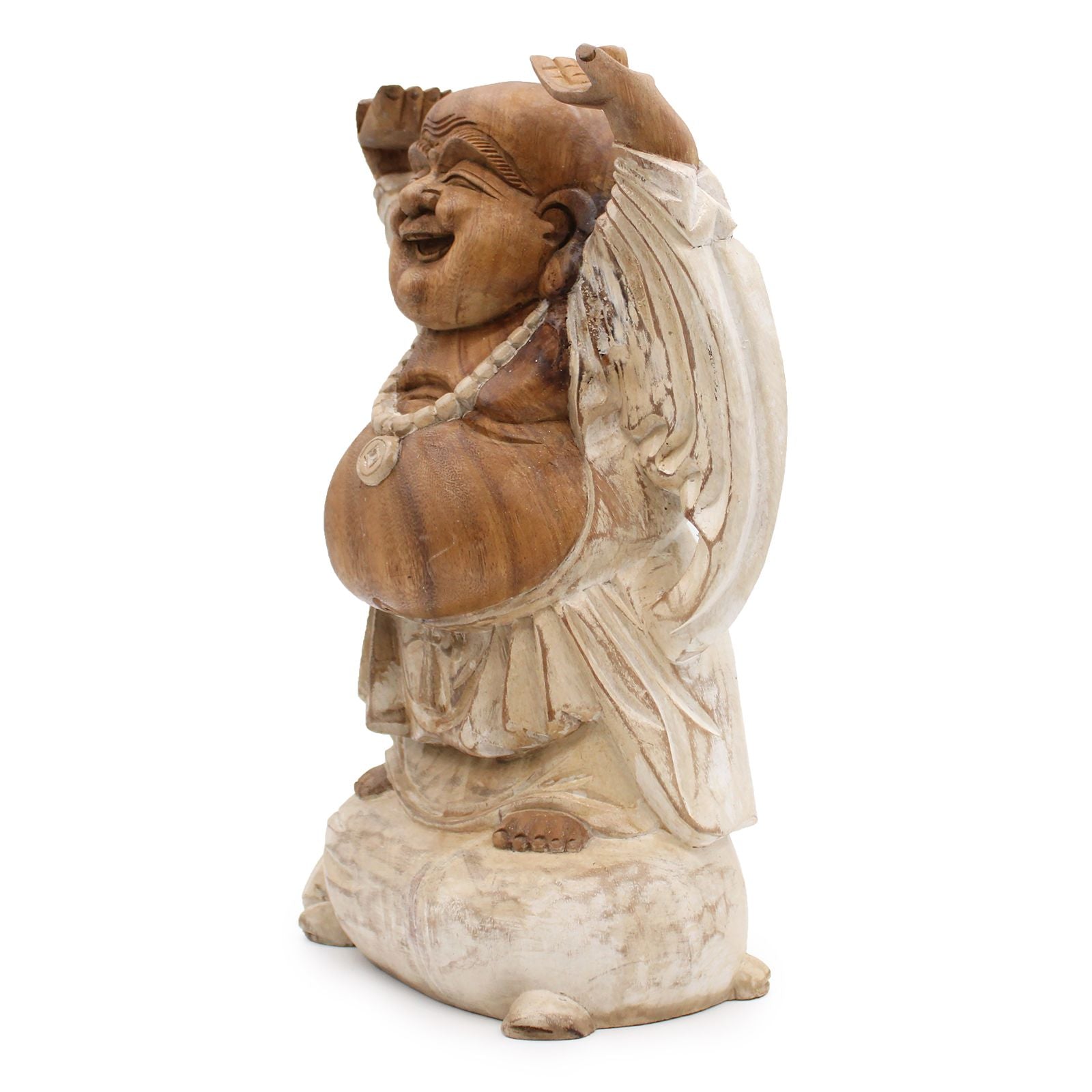 Hand-Carved Hands Up Buddha Statue – Whitewash
