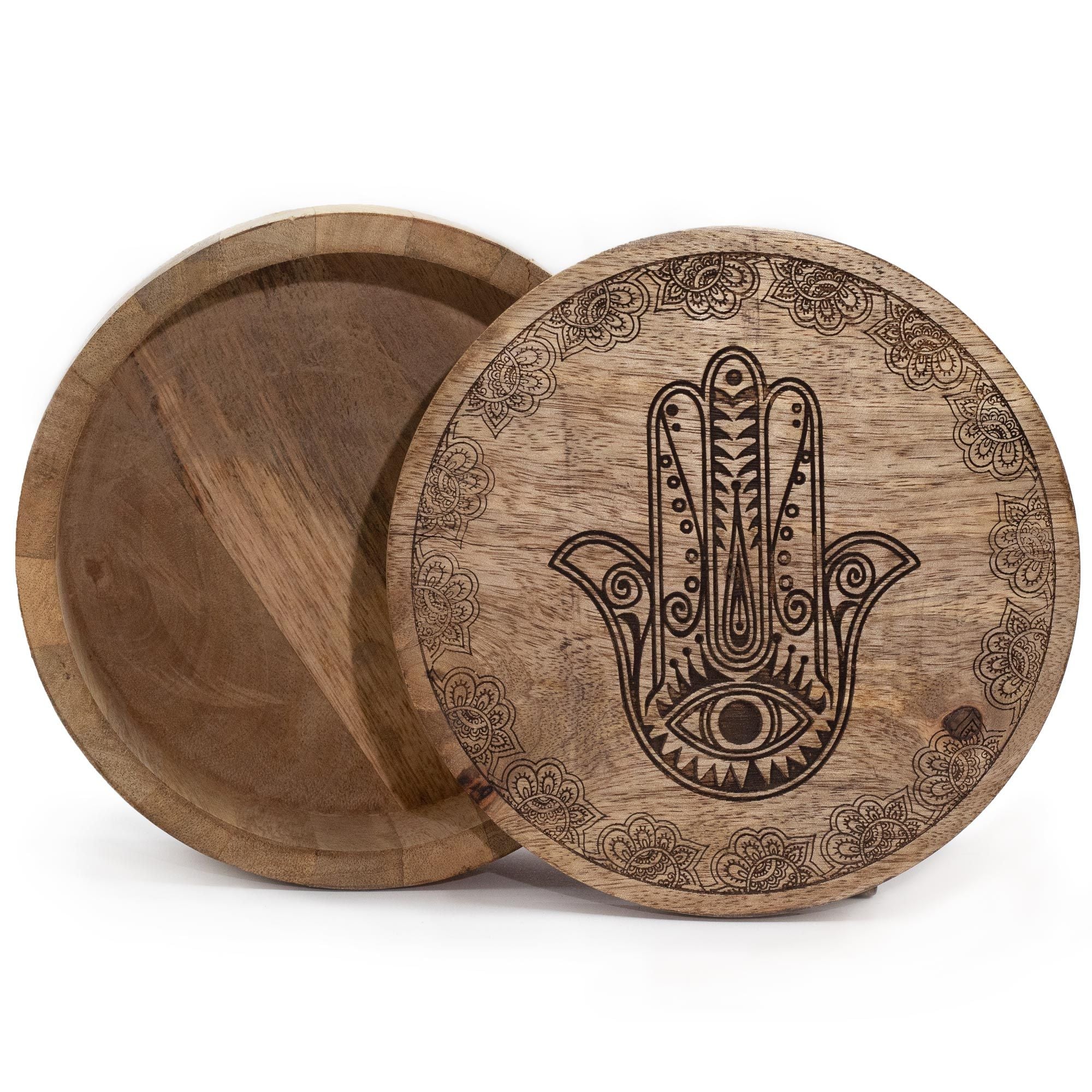 Black Engraved Hamsa Mango Wood Keepsake Box
