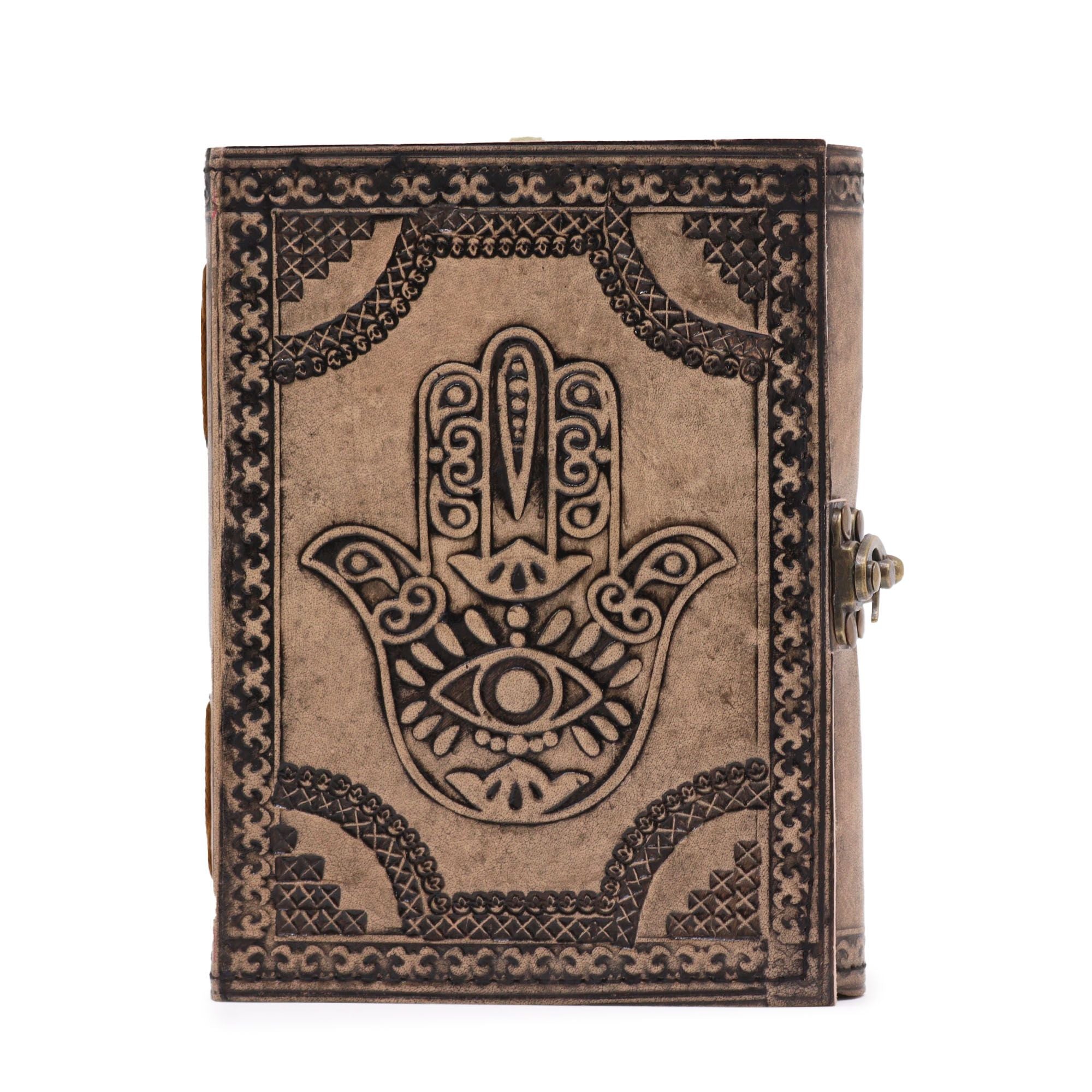 Antique Grey Hamsa Leather Notebook – 200 Pages