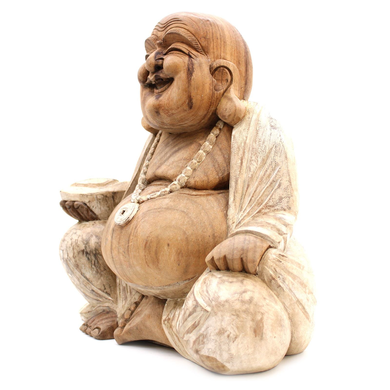 Large Hand-Carved Happy Buddha Statue – Whitewash