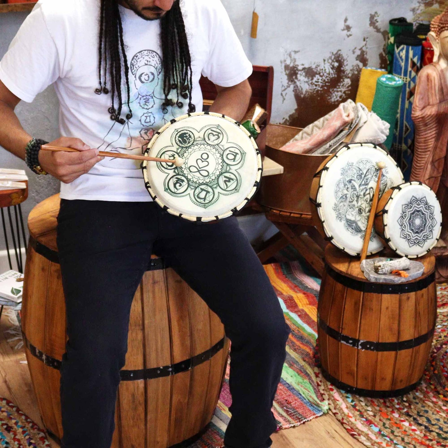 Chakra Shamanic Drum 25 cm with Sticks