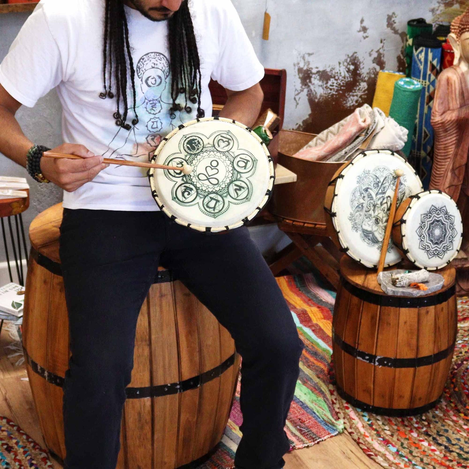 Chakra Shamanic Drum 25 cm with Sticks