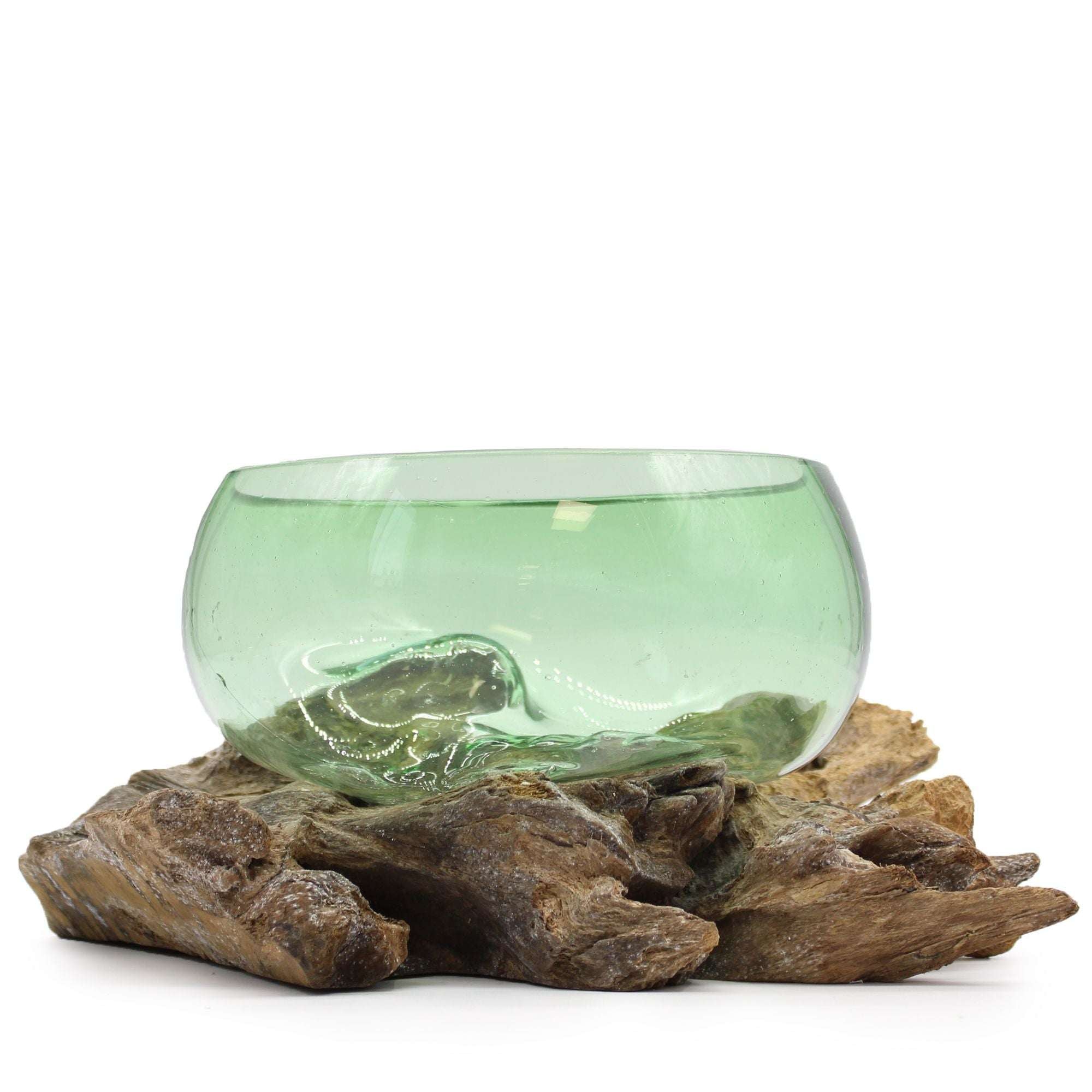 Recycled Glass Bowl on Gamal Wood – Large & Wide