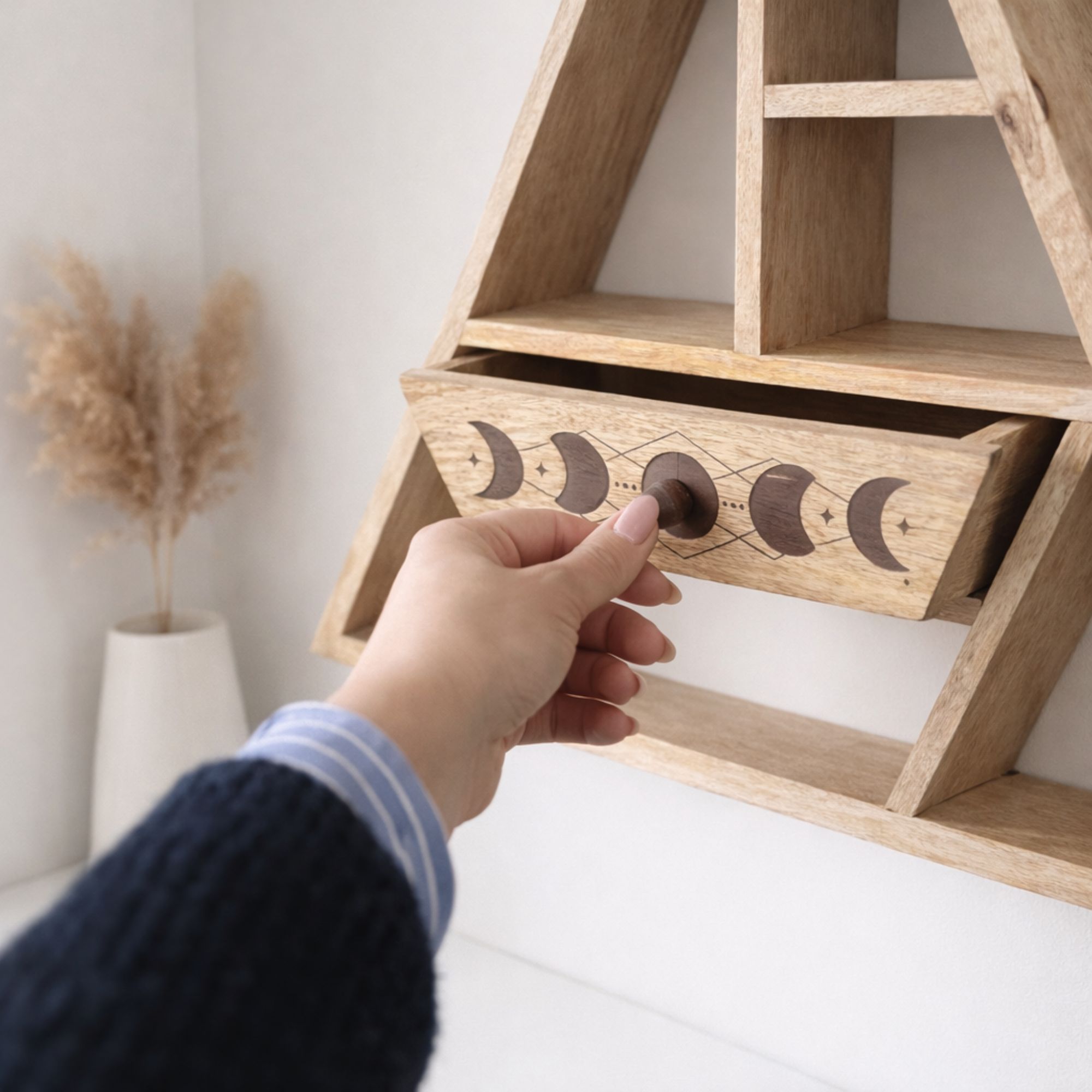 Moon Phase Triangle Wall Shelf with Drawer