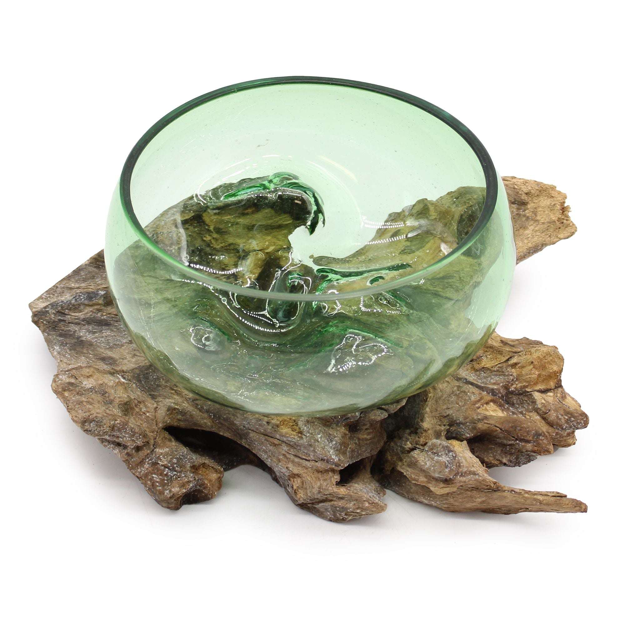 Recycled Glass Bowl on Gamal Wood – Large & Wide