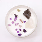 Crown Chakra crystal candle with Celestite and Selenite crystals in soy wax