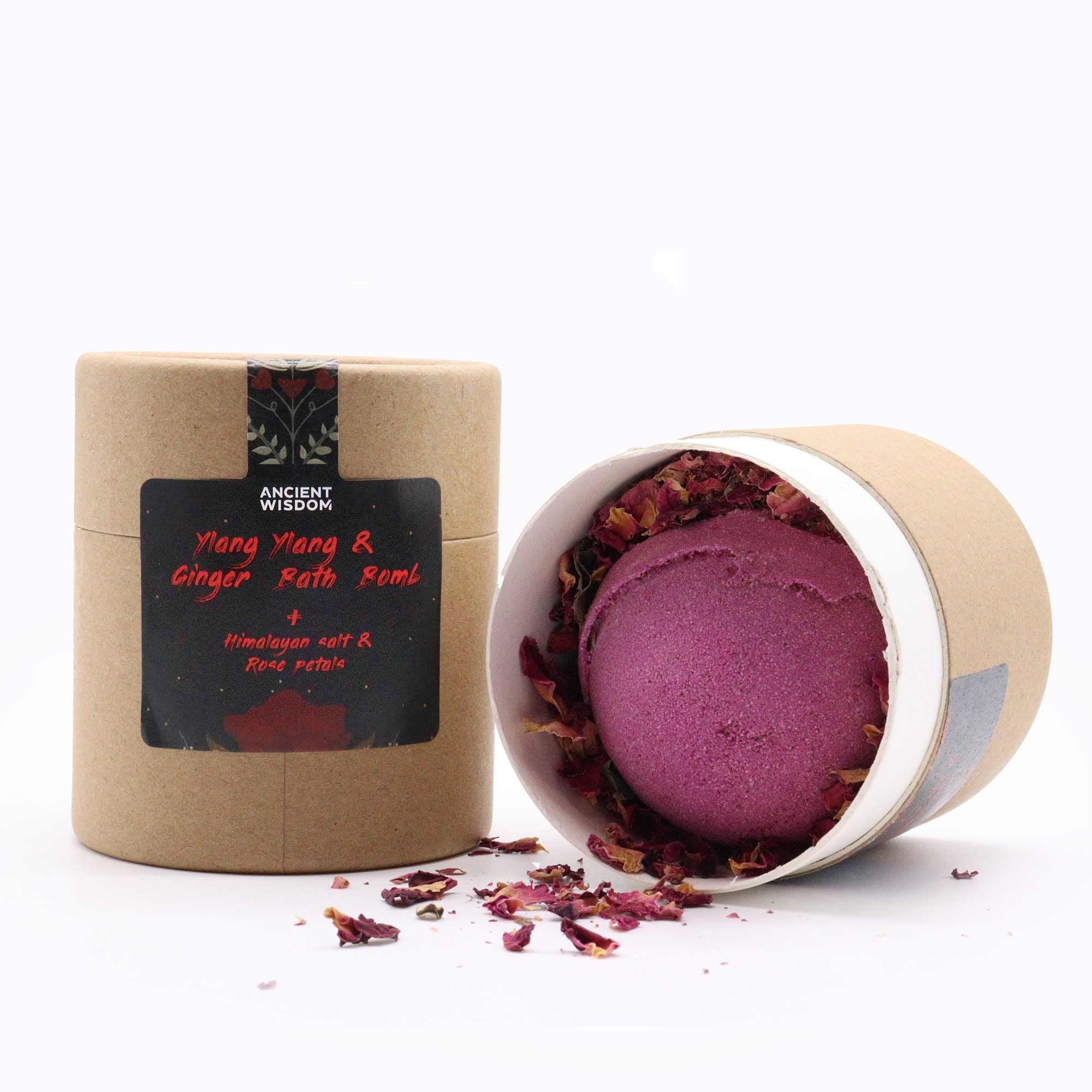 Cupid’s Self Care aromatherapy bath gift set with Ylang Ylang Ginger bath bomb and rose petals