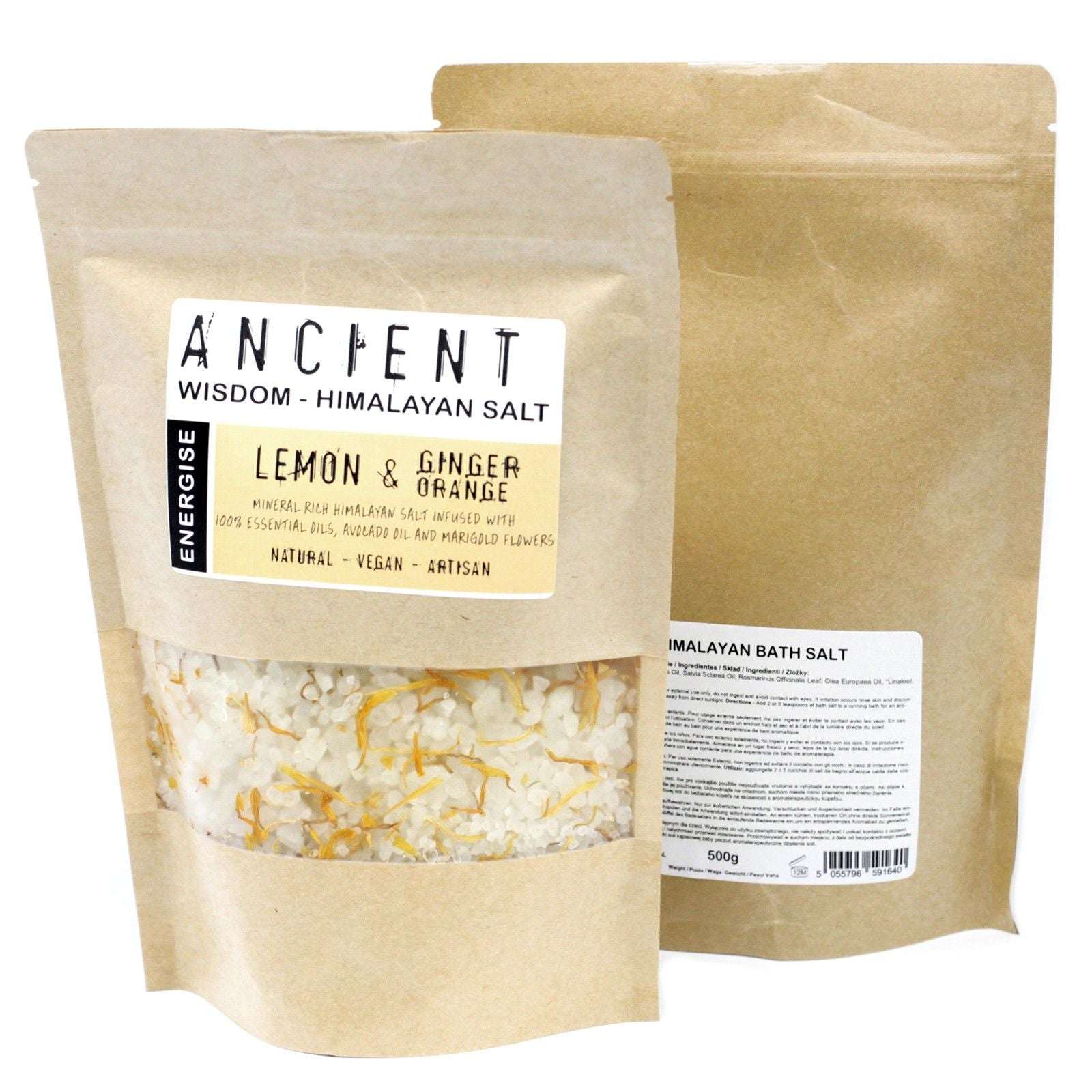 Energize Himalayan bath salts with citrus ginger and Marigold petals
