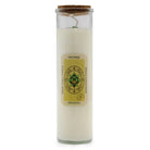 Happiness soy candle with clean flame and simple neutral design