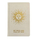 Ivory guided gratitude journal with gold lining and embossed cover