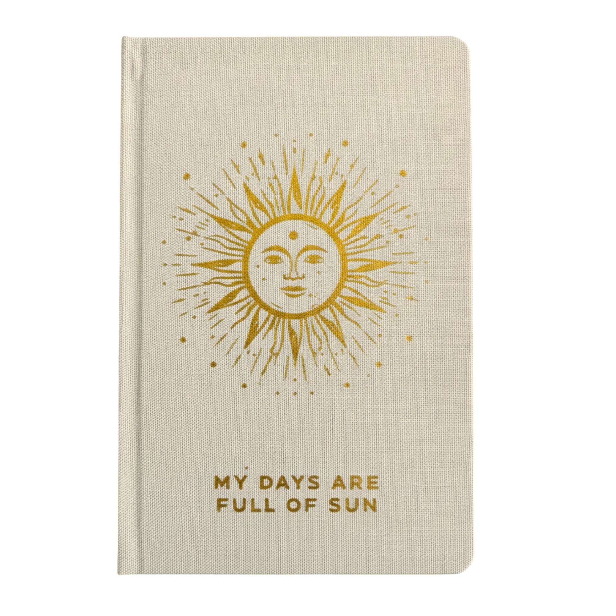 Ivory guided gratitude journal with gold lining and embossed cover