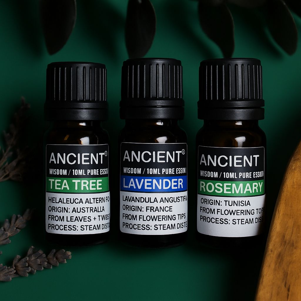 Lavender Tea Tree and Rosemary essential oil set with three 10ml bottles