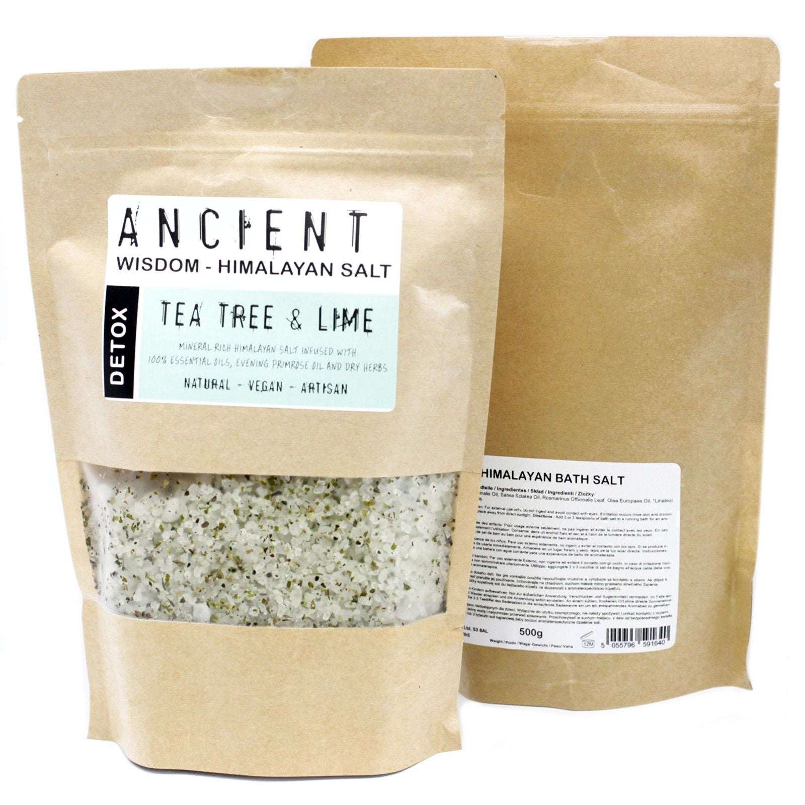 Purify Himalayan bath salts with Tea Tree Lime and dried herbs