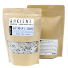 Relax Himalayan bath salts with lavender essential oil and dried lavender flowers