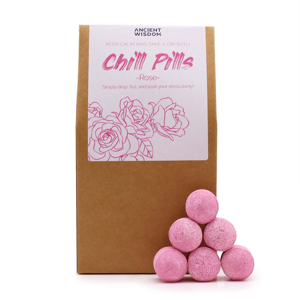 Rose Chill Pills mini bath fizzers in 350g gift pack