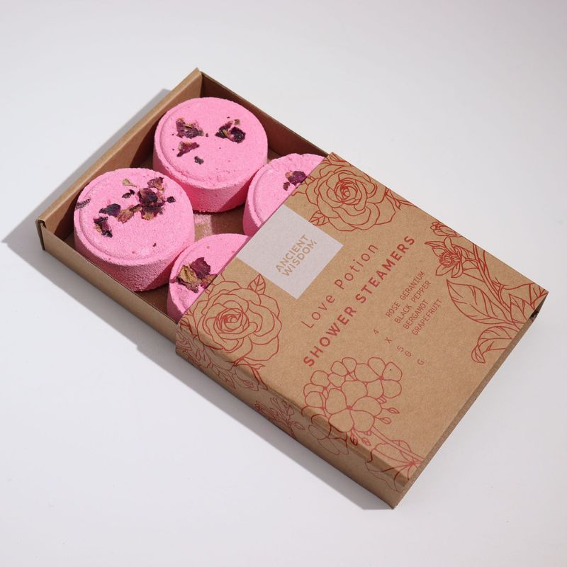 Wellness shower steamers with Rose Geranium Bergamot and Grapefruit four pack