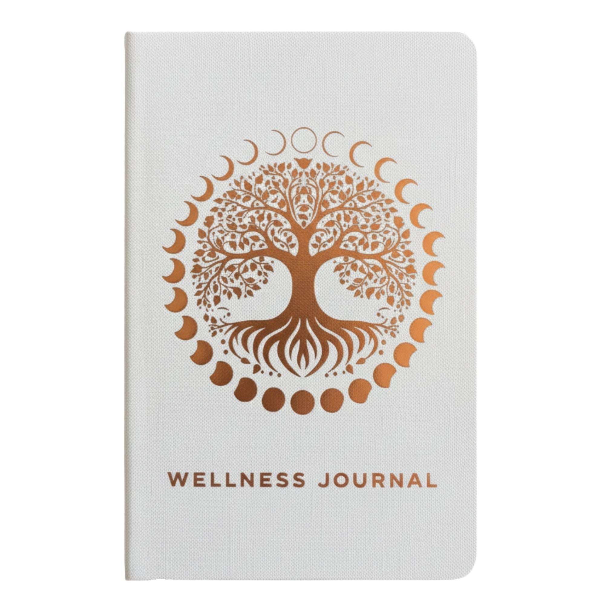 White guided wellness journal with rose gold Tree of Life hardcover and 120 pages for daily reflection