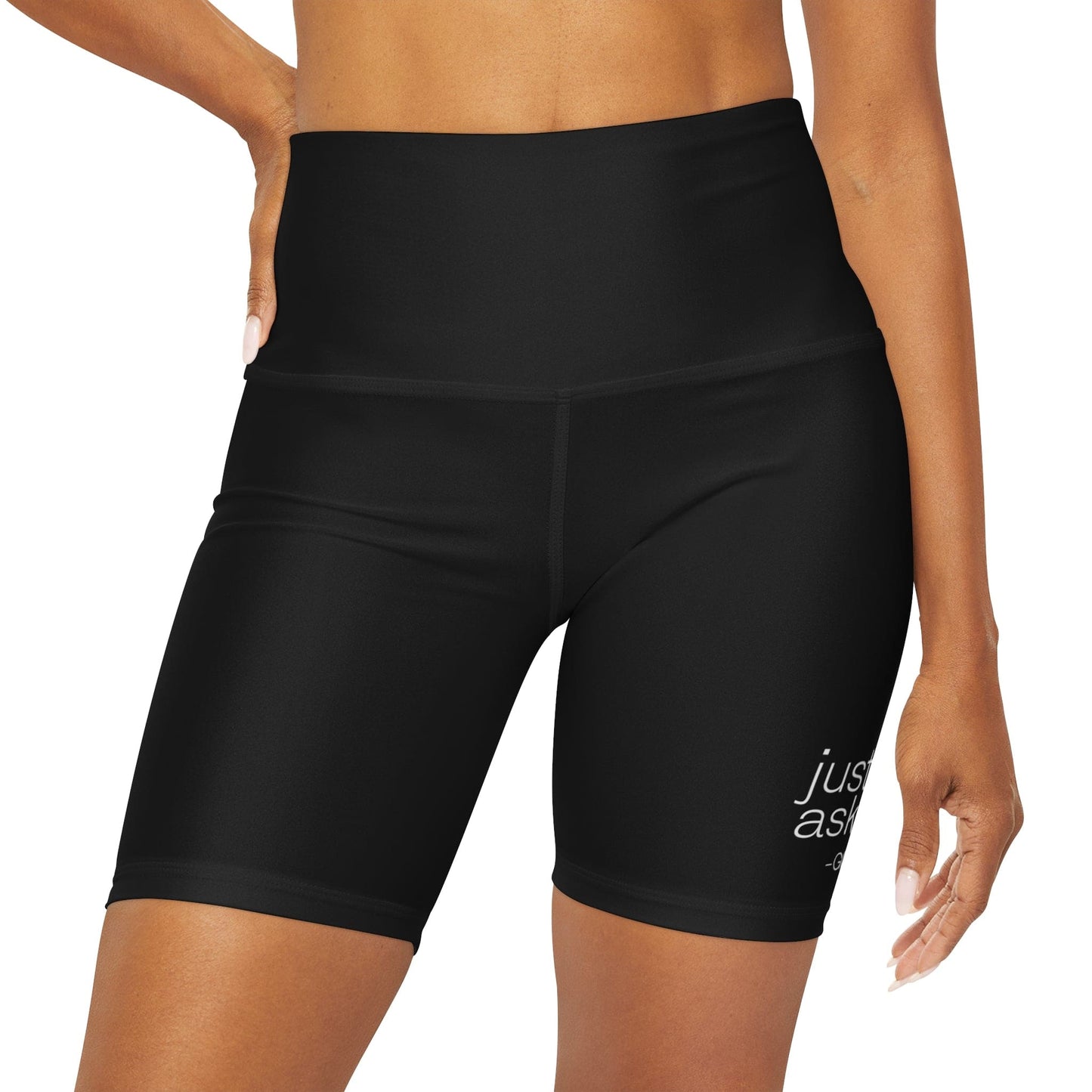 Women’s High-Waisted Black Yoga Shorts – Just Ask God